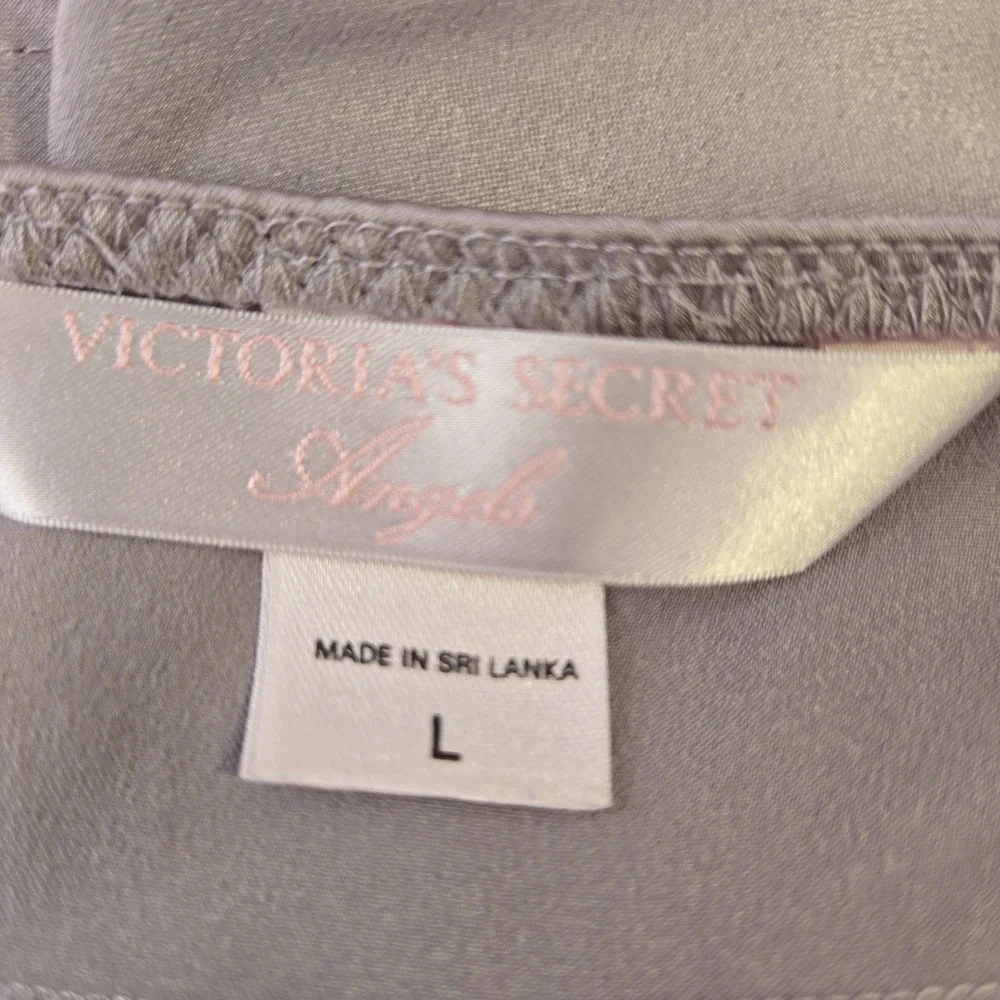 Victoria's Secret Angels Satin Slip Dress‎ Nightgown Size L Purple Logo Straps